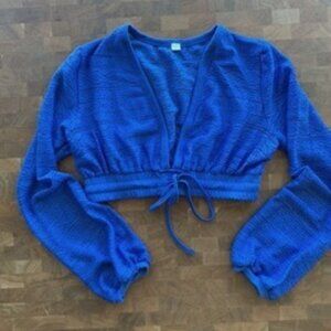 Yitty Knit Slip Plunge Crop Top - Blue Blue M